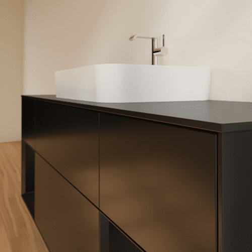 VILLEROY BOCH Toaletní skříňka Finion, s osvětlením, 4 výsuvy, 1600 x 603 x 501 mm, černý matný lak / černý matný lak / černé matné sklo #F452PDPD, obrázek 5