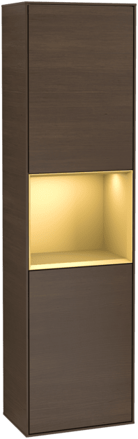 VILLEROY BOCH Vysoká skříňka Finion, s osvětlením, 2 dveře, 418 x 1516 x 270 mm, ořechová dýha / zlatý matný lak #F470HFGN