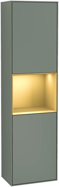 VILLEROY BOCH Vysoká skříňka Finion, s osvětlením, 2 dveře, 418 x 1516 x 270 mm, olivový matný lak / zlatý matný lak #F470HFGM
