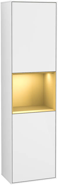 VILLEROY BOCH Vysoká skříň Finion, s osvětlením, 2 dveře, 418 x 1516 x 270 mm, lesklý bílý lak / zlatý matný lak #F470HFGF