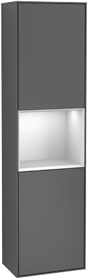 VILLEROY BOCH Vysoká skříňka Finion, s osvětlením, 2 dveře, 418 x 1516 x 270 mm, hedvábně šedý matný lak / lesklý bílý lak #F460GFHJ
