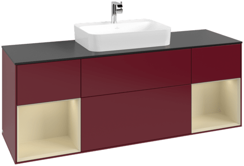 VILLEROY BOCH Toaletní skříňka Finion, s osvětlením, 4 výsuvy, 1600 x 603 x 501 mm, Peony Matt Lacquer / Silk Grey Matt Lacquer / Glass Black Matt #F452HJHB
