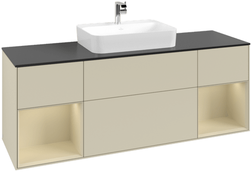 VILLEROY BOCH Toaletní skříňka Finion, s osvětlením, 4 výsuvy, 1600 x 603 x 501 mm, Silk Grey Matt Lacquer / Silk Grey Matt Lacquer / Glass Black Matt #F452HJHJ