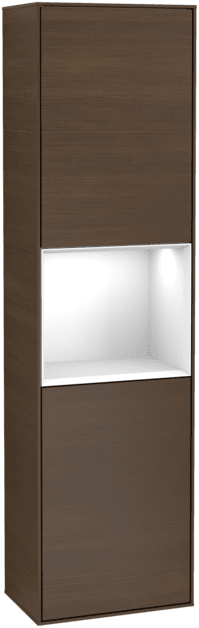 VILLEROY BOCH Vysoká skříňka Finion, s osvětlením, 2 dveře, 418 x 1516 x 270 mm, ořechová dýha / lesklý bílý lak #F460GFGN