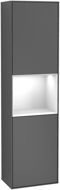 VILLEROY BOCH Vysoká skříňka Finion, s osvětlením, 2 dveře, 418 x 1516 x 270 mm, antracitový matný lak / lesklý bílý lak #F460GFGK