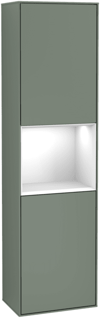VILLEROY BOCH Vysoká skříňka Finion, s osvětlením, 2 dveře, 418 x 1516 x 270 mm, olivový matný lak / lesklý bílý lak #F460GFGM