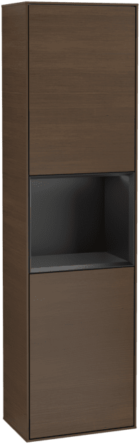 VILLEROY BOCH Vysoká skříňka Finion, s osvětlením, 2 dveře, 418 x 1516 x 270 mm, ořechová dýha / černý matný lak #F460PDGN