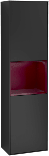 VILLEROY BOCH Vysoká skříňka Finion, s osvětlením, 2 dveře, 418 x 1516 x 270 mm, černý matný lak / pivoňkový matný lak #F470HBPD