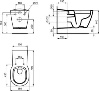 IDEAL STANDARD CONNECT FREEDOM - Závěsný klozet 360x700x384 mm v bílé lesklé barvě, plné splachování CL1 5,9 - 6 l/min, horizontální odtok - CL1, CL2, bez okrajů #E819401 - Bílá (Alpine), obrázek 5