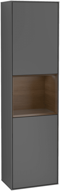 VILLEROY BOCH Vysoká skříňka Finion, s osvětlením, 2 dveře, 418 x 1516 x 270 mm, antracitový matný lak / ořechová dýha #F470GNGK