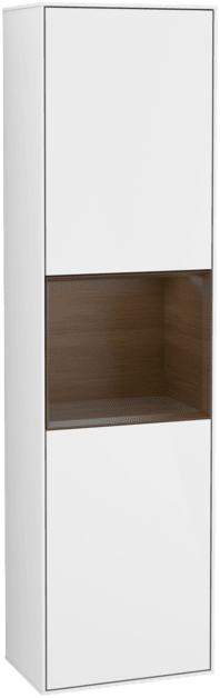 VILLEROY BOCH Vysoká skříňka Finion, s osvětlením, 2 dveře, 418 x 1516 x 270 mm, lesklý bílý lak / ořechová dýha #F470GNGF