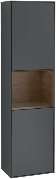 VILLEROY BOCH Vysoká skříňka Finion, s osvětlením, 2 dveře, 418 x 1516 x 270 mm, matný lak Midnight Blue / ořechová dýha #F470GNHG