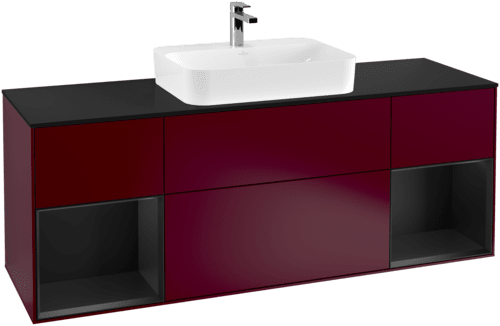 VILLEROY BOCH Toaletní skříňka Finion, s osvětlením, 4 výsuvy, 1600 x 603 x 501 mm, Peony Matt Lacquer / Black Matt Lacquer / Glass Black Matt #F452PDHB