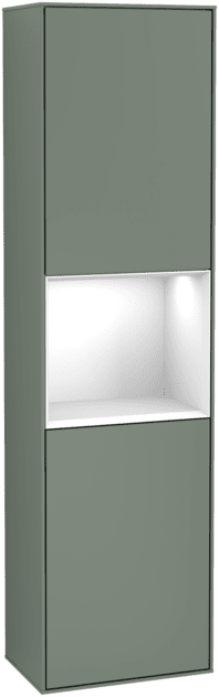 VILLEROY BOCH Vysoká skříňka Finion, s osvětlením, 2 dveře, 418 x 1516 x 270 mm, olivový matný lak / lesklý bílý lak #F470GFGM