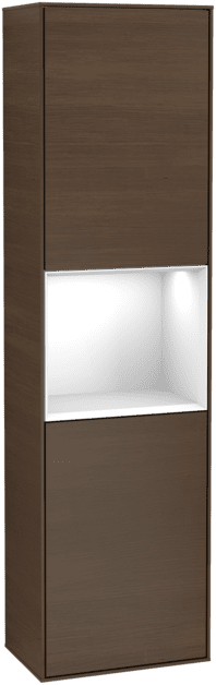 VILLEROY BOCH Vysoká skříňka Finion, s osvětlením, 2 dveře, 418 x 1516 x 270 mm, ořechová dýha / lesklý bílý lak #F470GFGN