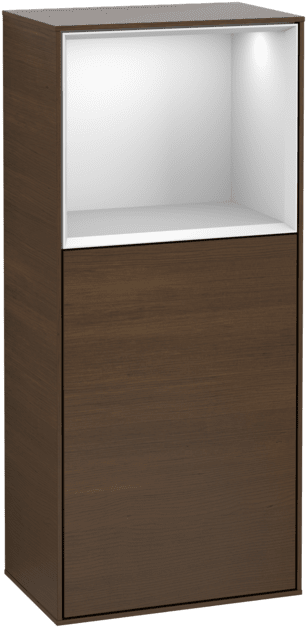 VILLEROY BOCH Boční skříňka Finion, s osvětlením, 1 dvířka, 418 x 936 x 270 mm, ořechová dýha / bílý matný lak #F510MTGN