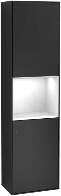 VILLEROY BOCH Vysoká skříňka Finion, s osvětlením, 2 dveře, 418 x 1516 x 270 mm, černý matný lak / bílý lesklý lak #F470GFPD