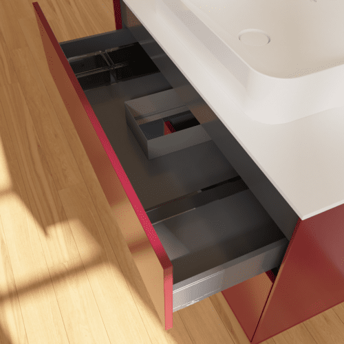 VILLEROY BOCH Toaletní skříňka Finion, s osvětlením, 2 výsuvy, 1000 x 603 x 501 mm, Pivoňka matný lak / Půlnoční modrá matný lak / Sklo bílé matné #F651HGHB, obrázek 8
