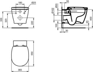 IDEAL STANDARD CONNECT - Závěsný WC balíček 365x550x385 mm v bílé lesklé barvě, plné splachování CL1 4,5 - 6 l/min, horizontální odtok - CL1, CL2, bez okrajů, SoftClosing WC #K296001 - Bílá (Alpine), obrázek 8