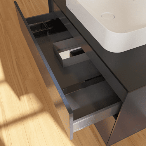 VILLEROY BOCH Toaletní skříňka Finion, s osvětlením, 2 výsuvy, 1000 x 603 x 501 mm, Midnight Blue Matt Lacquer / Glossy White Lacquer / Glass Black Matt #F652GFHG, obrázek 8