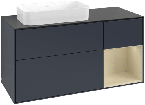 VILLEROY BOCH Toaletní skříňka Finion, s osvětlením, 3 výsuvy, 1200 x 603 x 501 mm, Midnight Blue Matt Lacquer / Silk Grey Matt Lacquer / Glass Black Matt #F692HJHG