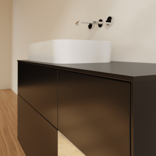 VILLEROY BOCH Toaletní skříňka Finion, s osvětlením, 3 výsuvy, 1200 x 603 x 501 mm, černý matný lak / dubová dýha / černé matné sklo #F692PCPD, obrázek 4