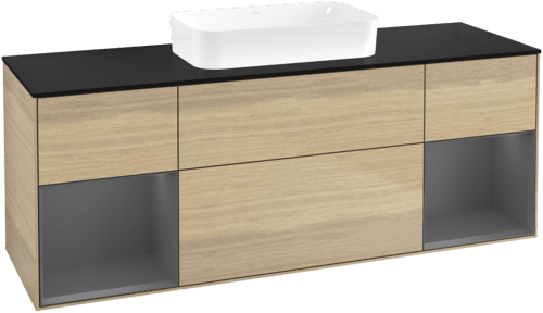 VILLEROY BOCH Toaletní skříňka Finion, s osvětlením, 4 výsuvy, 1600 x 603 x 501 mm, dubová dýha / antracitový matný lak / černé matné sklo #F742GKPC