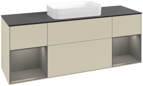 VILLEROY BOCH Toaletní skříňka Finion, s osvětlením, 4 výsuvy, 1600 x 603 x 501 mm, hedvábně šedý matný lak / antracitový matný lak / černé matné sklo #F742GKHJ