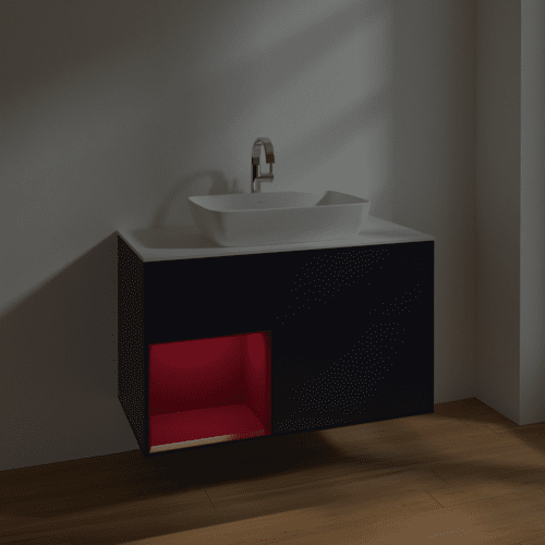 VILLEROY BOCH Toaletní skříňka Finion, s osvětlením, 2 výsuvy, 1000 x 603 x 501 mm, Midnight Blue Matt Lacquer / Peony Matt Lacquer / Glass White Matt #F771HBHG, obrázek 5