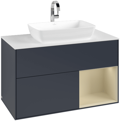 VILLEROY BOCH Toaletní skříňka Finion, s osvětlením, 2 výsuvy, 1000 x 603 x 501 mm, Midnight Blue Matt Lacquer / Silk Grey Matt Lacquer / Glass White Matt #F781HJHG