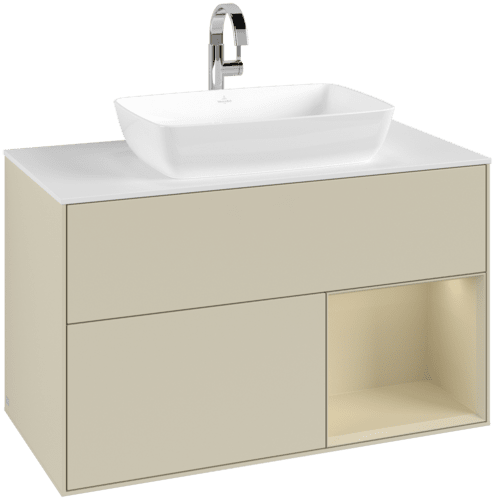 VILLEROY BOCH Toaletní skříňka Finion, s osvětlením, 2 výsuvy, 1000 x 603 x 501 mm, Silk Grey Matt Lacquer / Silk Grey Matt Lacquer / Glass White Matt #F781HJHJ