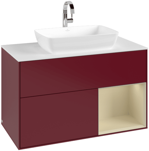VILLEROY BOCH Toaletní skříňka Finion, s osvětlením, 2 výsuvy, 1000 x 603 x 501 mm, Peony Matt Lacquer / Silk Grey Matt Lacquer / Glass White Matt #F781HJHB