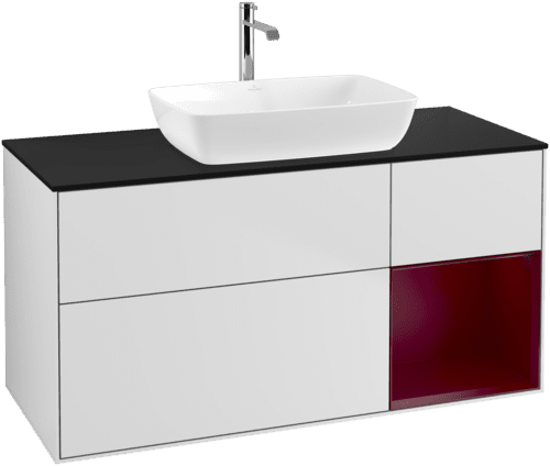 VILLEROY BOCH Toaletní skříňka Finion, s osvětlením, 3 výsuvy, 1200 x 603 x 501 mm, bílý matný lak / pivoňkový matný lak / černé matné sklo #F832HBMT, obrázek 1