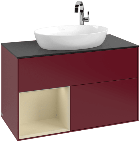VILLEROY BOCH Toaletní skříňka Finion, s osvětlením, 2 výsuvy, 1000 x 603 x 501 mm, Peony Matt Lacquer / Silk Grey Matt Lacquer / Glass Black Matt #F892HJHB