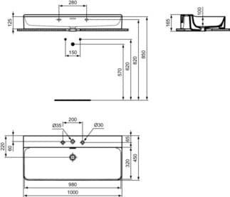 IDEAL STANDARD CONCA - Umyvadlo 1000x450x165 mm, bílé lesklé, 3 otvory pro baterii, s přepadem #T379801 - Bílá (Alpine), obrázek 5