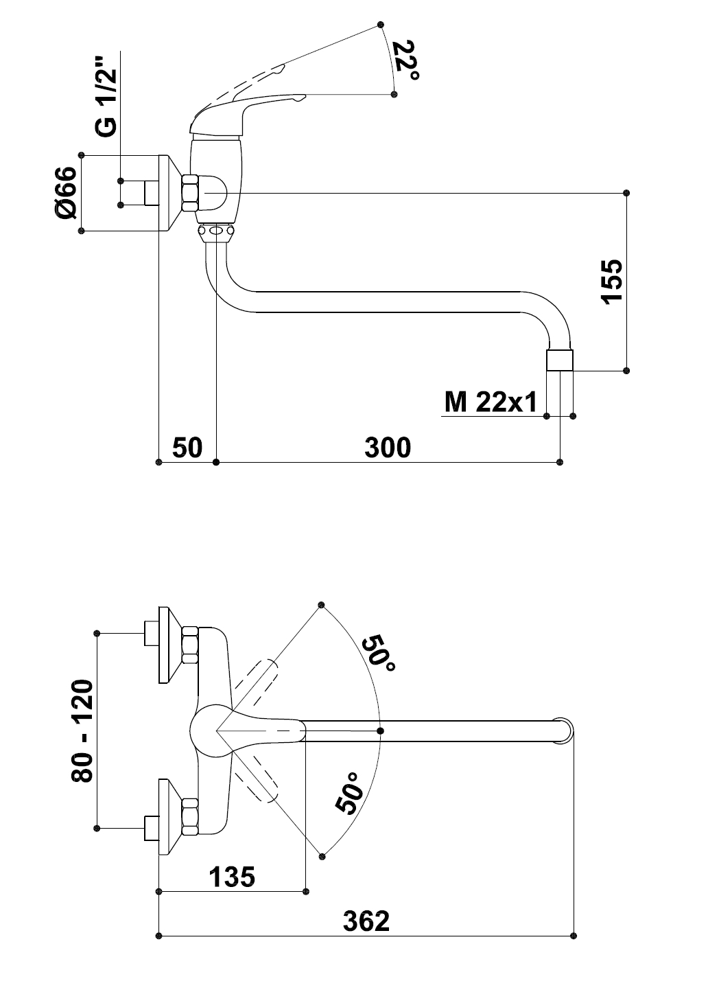 Ảnh của KREINER NAPOLI baterie umyvadlová/dřezová nástěnná (100 mm) NA02A K - chrom
