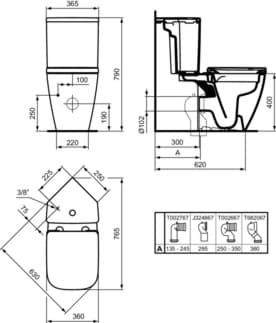 IDEAL STANDARD I.LIFE S - Podlahové WC pro kombinaci (otevřená záda) 360x600x400 mm v bílém lesku, horizontální odtok - Bezokrajová splachovací technologie RimLS+ #T459601 - Bílá (Alpine), obrázek 6