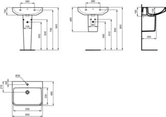 IDEAL STANDARD i.life B umyvadlo 600x480mm, s 1 otvorem pro baterii, s otvorem pro přepad (kulatý) Bílá (Alpine) s Ideal Plus T4607MA, obrázek 4