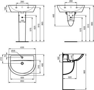IDEAL STANDARD EUROVIT - Nástěnný sloupek 240x280x375 mm v bílém lesku #W333001 - Bílá (Alpská), obrázek 7