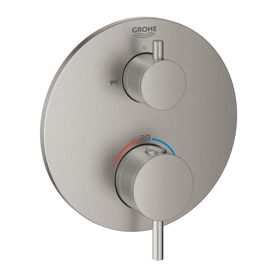 GROHE Atrio Termostatická baterie pro 2 výstupy s integrovaným uzavíracím/přepínacím ventilem SuperSteel #24138DC3