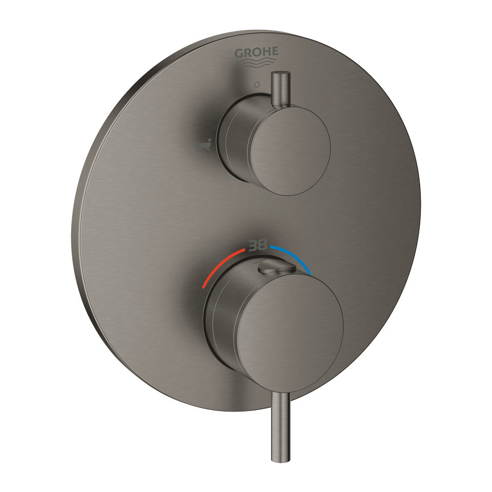 GROHE Atrio Termostatická baterie pro 2 výstupy s integrovaným uzavíracím/přepínacím ventilem kartáčovaný Hard Graphite #24138AL3