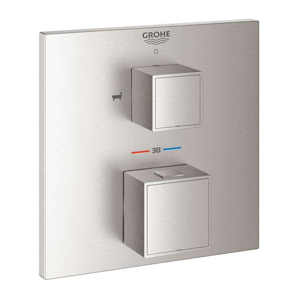 GROHE Grohtherm Cube Termostatická baterie pro 2 výstupy s integrovaným uzavíracím/přepínacím ventilem SuperSteel #24155DC0