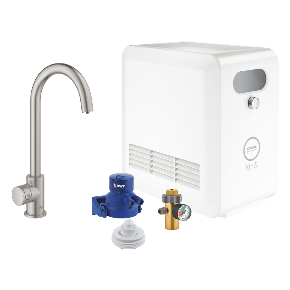 GROHE Blue Professional Set s Mono baterií a výpustí ve tvaru C SuperSteel #31302DC2