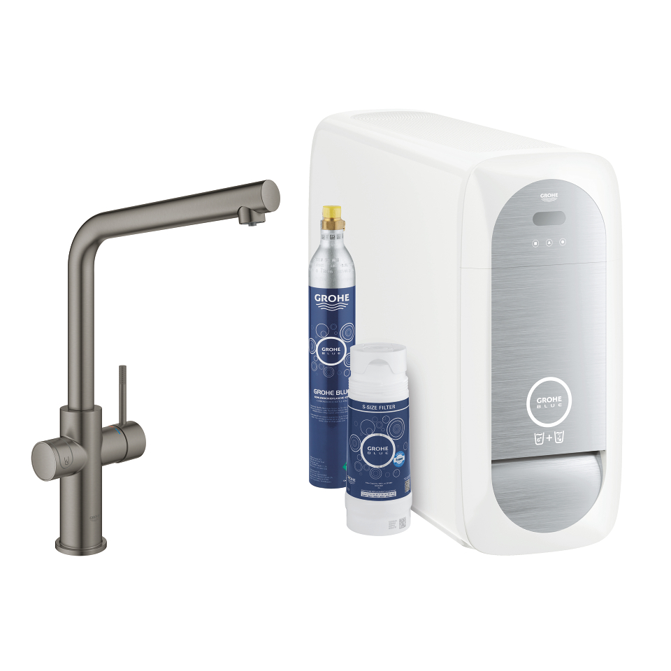 GROHE Blue Home Startovní sada s výpustí ve tvaru L kartáčovaný Hard Graphite #31454AL1