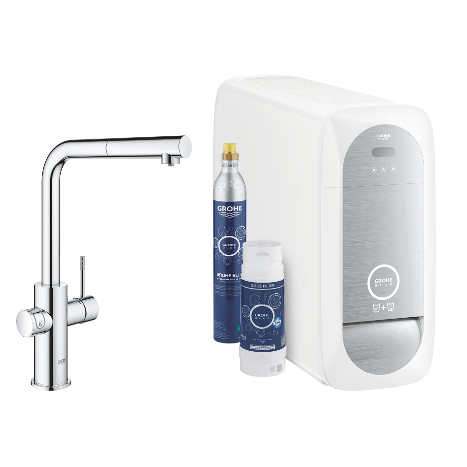 GROHE Blue Home Startovní sada s vytahovacím perlátorem, výpusť ve tvaru L Chrom #31539000