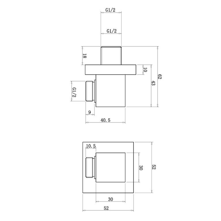 KREINER COMFORT nástěnné připojovací kolínko 1/2", bez zpětného ventilu, chrom