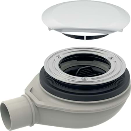 GEBERIT odtok do sprchové vaničky d90, s odtokovým uzávěrem, výška sifonu 30 mm, odtok z PP #150.582.21.1 - chrom / lesklý