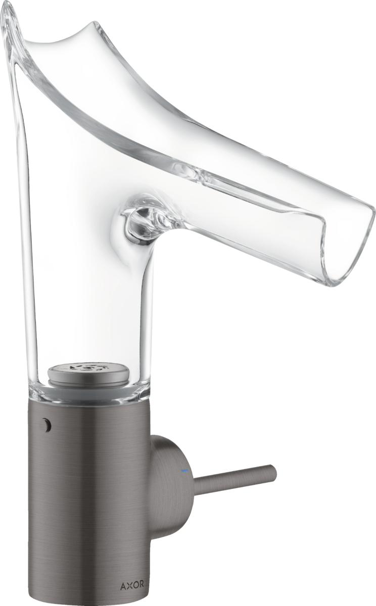 HANSGROHE AXOR Starck V jednopáková umyvadlová baterie 140 se skleněnou výpustí a výsuvným odpadem #12112340 - kartáčovaný černý chrom