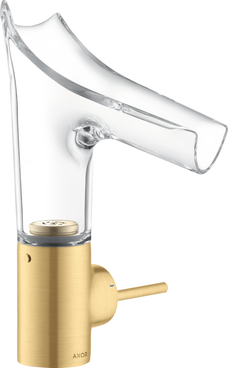 HANSGROHE AXOR Starck V jednopáková umyvadlová baterie 140 se skleněnou výpustí a výsuvným odpadem #12112250 - Brushed Gold Optic