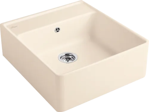VILLEROY BOCH Dřez s jednou mísou Dřez s jednou mísou, včetně odtokové soupravy s ručním ovládáním, upevňovací sada, z keramiky, 595 x 630 mm, slonová kost CeramicPlus #632061FU